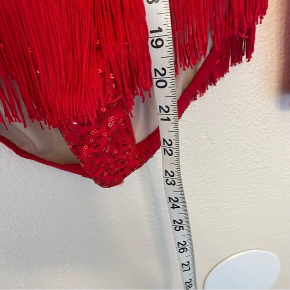 WEISSMAN Elite Dance Costume red fringe Tell Me You Love Me SQ13193 LC child - Picture 6 of 10